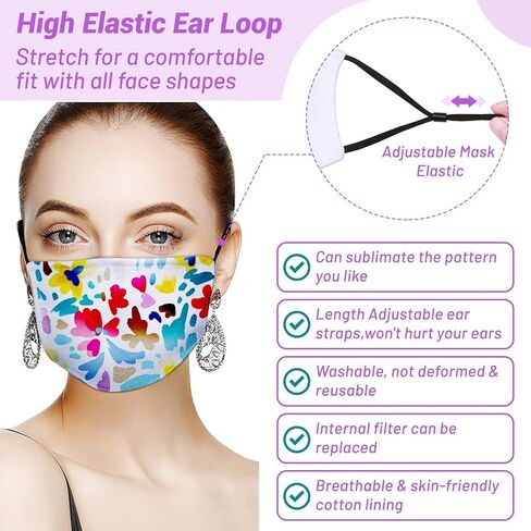 Jollidecor 16 قطعة أغطية الوجه التسامي الفراغات البوليستر التسامي للطباعة حماية الوجه الأبيض أغطية الوجه تنفس مع حلقة الأذن مرنة قابلة للتعديل للمراهقين والبالغين in Kuwait