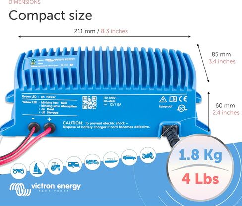 Victron Energy Blue Smart IP67 12-Volt 13 amp 120VAC Battery Charger with NEMA 5-15 Plug (Bluetooth) in Saudi Arabia