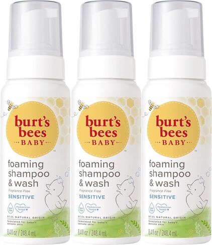 مجموعة شامبو وغسول الأطفال من بيرت بيز، خالية من العطور، تركيبة رغوية طبيعية المنشأ 2 في 1 للبشرة الحساسة، لا تسبب الحساسية، لا تسبب الدموع، تم اختبارها من قبل أطباء الأطفال، حجم مناسب للسفر، 24 أونصة (8.4 أونصة 3 عبوات) in Kuwait