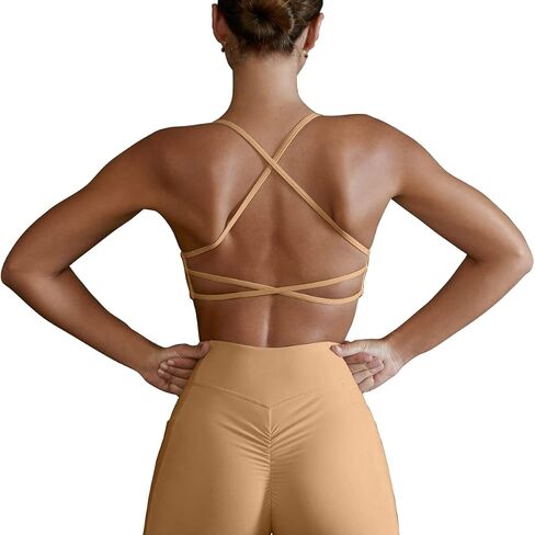 MEIVSO Womens Open Back Strappy Sports Bra Light Support Yoga Workout Padded Bras in Saudi Arabia