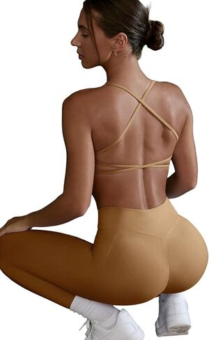 MEIVSO Womens Open Back Strappy Sports Bra Light Support Yoga Workout Padded Bras in Saudi Arabia