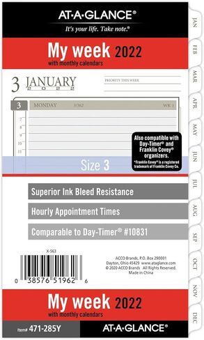 2022 Weekly & Monthly Planner Refill by AT-A-GLANCE, 10831 DAY-TIMER, 3-3/4" x 6-3/4", Size 3, Portable Size, Loose-Leaf (471-285Y) in Saudi Arabia