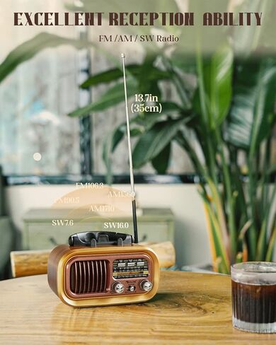 راديو محمول AM FM على الموجات القصيرة، راديو صغير عتيق مع بلوتوث، حجم عالٍ، يدعم بطاقة TF USB مشغل MP3، بطارية قابلة لإعادة الشحن in Kuwait