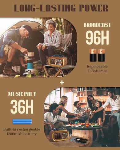 راديو محمول AM FM على الموجات القصيرة، راديو صغير عتيق مع بلوتوث، حجم عالٍ، يدعم بطاقة TF USB مشغل MP3، بطارية قابلة لإعادة الشحن in Kuwait