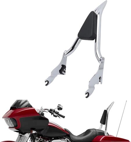 شريط سيسي بارتفاع 22 بوصة، وسادة خلفية لمسند ظهر الركاب قابلة للفصل متوافقة مع موديلات Harley Davidson Touring 2009-2022 Street Glide Road Glide Electra Glide Road King (كروم) in Saudi Arabia