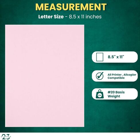 ورق نسخ وردي، ورق نسخ ملون مقاس 8.5 بوصة × 11 بوصة رزمة وردية من 20#، ورق نسخ وردي، ورق نسخ للطابعة - 500 ورقة in Kuwait