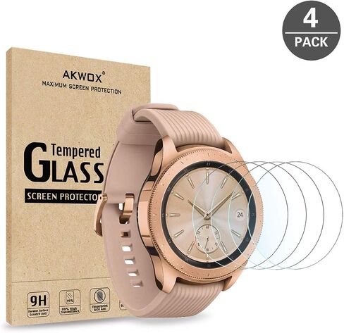 AKWOX (4-Pack) Compatible with for Samsung Galaxy Watch (42mm) Screen Protector, [Tempered Glass] [Explosion-proof] [0.3mm/2.5D] Screen Protector for Samsung Galaxy Watch (42mm) / Gear S2 in Saudi Arabia