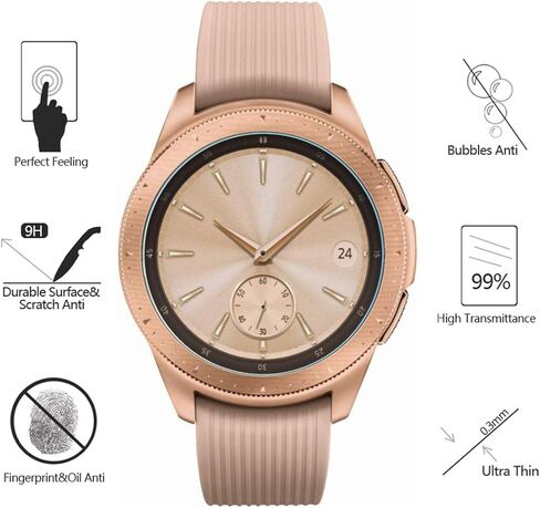 AKWOX (4-Pack) Compatible with for Samsung Galaxy Watch (42mm) Screen Protector, [Tempered Glass] [Explosion-proof] [0.3mm/2.5D] Screen Protector for Samsung Galaxy Watch (42mm) / Gear S2 in Saudi Arabia