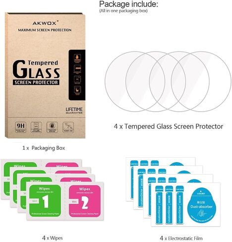 AKWOX (4-Pack) Compatible with for Samsung Galaxy Watch (42mm) Screen Protector, [Tempered Glass] [Explosion-proof] [0.3mm/2.5D] Screen Protector for Samsung Galaxy Watch (42mm) / Gear S2 in Saudi Arabia