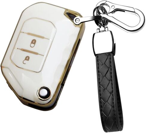 غطاء مفتاح فليب للسيارة من HIBEYO مع سلسلة مفاتيح لسيارة Jeep Wrangler JL JLU Gladiator 4XE 2018-2021 ملحقات حافظة المفاتيح الناعمة من مادة TPU 2 زر غطاء مفتاح حماية كاملة (أبيض) in Kuwait
