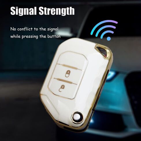 غطاء مفتاح فليب للسيارة من HIBEYO مع سلسلة مفاتيح لسيارة Jeep Wrangler JL JLU Gladiator 4XE 2018-2021 ملحقات حافظة المفاتيح الناعمة من مادة TPU 2 زر غطاء مفتاح حماية كاملة (أبيض) in Kuwait