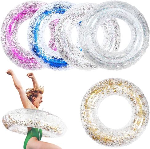 5 قطع 33 بوصة حلقات سباحة قابلة للنفخ لحمام السباحة، أنابيب داخلية لامعة، حلقات حمام سباحة تطفو في الصيف، حلقات سباحة شفافة للأطفال والكبار، مستلزمات حفلات إجازة الشاطئ in Kuwait