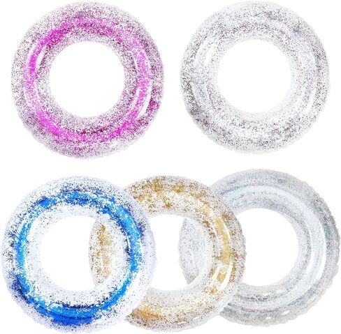 5 قطع 33 بوصة حلقات سباحة قابلة للنفخ لحمام السباحة، أنابيب داخلية لامعة، حلقات حمام سباحة تطفو في الصيف، حلقات سباحة شفافة للأطفال والكبار، مستلزمات حفلات إجازة الشاطئ in Kuwait