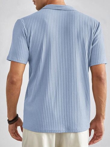 Polo Shirts for Men Short Sleeve Loose Fit Casual Turn Down Collar V Neck Stretch Knit Golf Shirts in Saudi Arabia