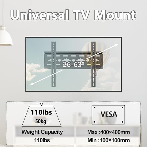 TV Mount Bracket Fixed for Most 26-63 Inch LED, LCD and Flat Curved TV, Fixed TV Wall Mount with Max VESA 400x400mm and Holds up to 110lbs,only 1.18inch from Wall Low Profile and Space Saving in Saudi Arabia