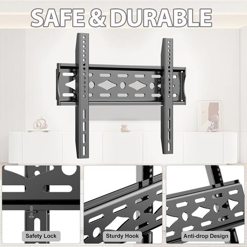 TV Mount Bracket Fixed for Most 26-63 Inch LED, LCD and Flat Curved TV, Fixed TV Wall Mount with Max VESA 400x400mm and Holds up to 110lbs,only 1.18inch from Wall Low Profile and Space Saving in Saudi Arabia