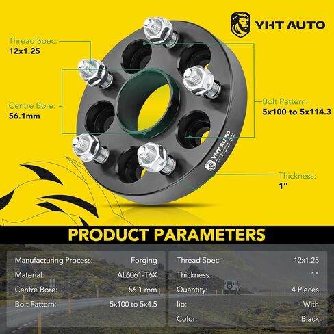 YHTAUTO 5x100 mm to 5x114.3 mm Hub Centric Wheel Adapter 1 Inch Fits Subaru Impreza, Outback, Forester, Scion & Saab Models Tire Spacers w/ M12x1.25 Studs 56.1 mm Hub Bore 5 Lug 2PCS Black Spacers in Saudi Arabia