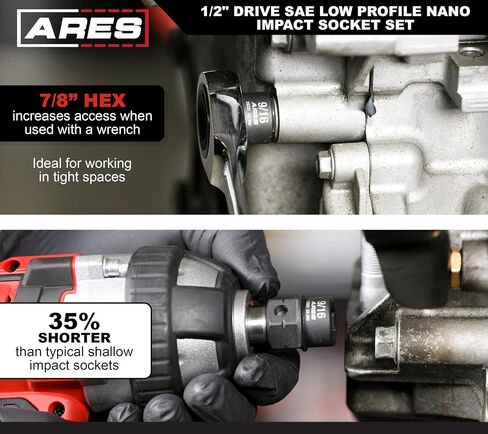 ARES 29021 - مجموعة مقابس تأثير نانو ذات 11 قطعة مقاس 1/2 بوصة SAE - توفر مقابس درجة التأثير خلوصًا أكبر من المقابس الضحلة النموذجية - تتضمن سكة تخزين من الألومنيوم in Kuwait