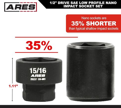 ARES 29021 - مجموعة مقابس تأثير نانو ذات 11 قطعة مقاس 1/2 بوصة SAE - توفر مقابس درجة التأثير خلوصًا أكبر من المقابس الضحلة النموذجية - تتضمن سكة تخزين من الألومنيوم in Kuwait