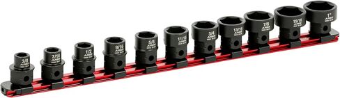 ARES 29021 - مجموعة مقابس تأثير نانو ذات 11 قطعة مقاس 1/2 بوصة SAE - توفر مقابس درجة التأثير خلوصًا أكبر من المقابس الضحلة النموذجية - تتضمن سكة تخزين من الألومنيوم in Kuwait