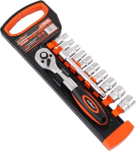 HORUSDY 12 قطعة 1/4 بوصة مجموعة مفاتيح ربط بسقاطة، مجموعة مقابس محرك، مآخذ 4 مم - 13 مم ومقبض سقاطة سريع التحرير وشريط تمديد 10 سم in Kuwait