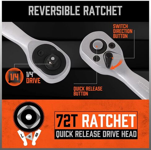 HORUSDY 12 قطعة 1/4 بوصة مجموعة مفاتيح ربط بسقاطة، مجموعة مقابس محرك، مآخذ 4 مم - 13 مم ومقبض سقاطة سريع التحرير وشريط تمديد 10 سم in Kuwait