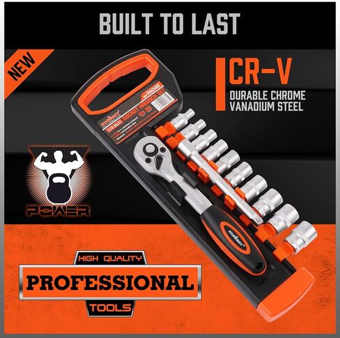 HORUSDY 12 قطعة 1/4 بوصة مجموعة مفاتيح ربط بسقاطة، مجموعة مقابس محرك، مآخذ 4 مم - 13 مم ومقبض سقاطة سريع التحرير وشريط تمديد 10 سم in Kuwait