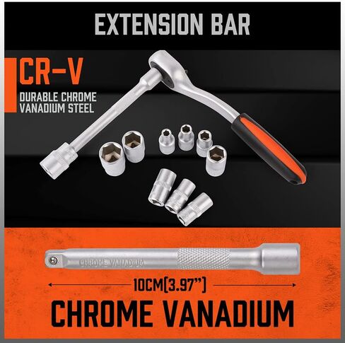 HORUSDY 12 قطعة 1/4 بوصة مجموعة مفاتيح ربط بسقاطة، مجموعة مقابس محرك، مآخذ 4 مم - 13 مم ومقبض سقاطة سريع التحرير وشريط تمديد 10 سم in Kuwait