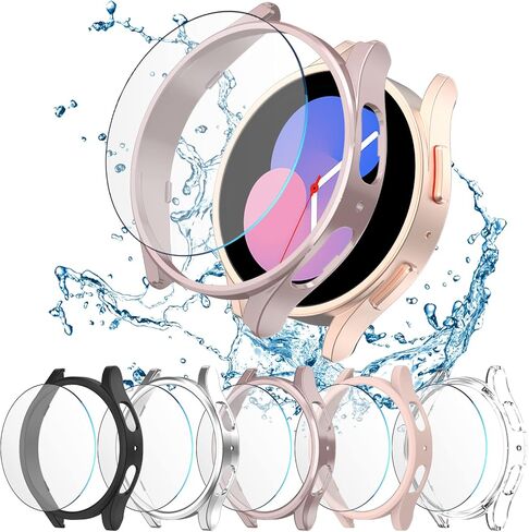 [5+5 Pack] Compatible for Samsung Galaxy Watch 5 and Galaxy Watch 4 44mm Screen Protector Case, Matte PC Bumper Cover+5 Waterproof No Fog Up Screen Protector for Galaxy Watch 5 4 44mm Accessories in Saudi Arabia