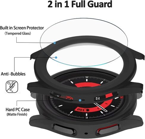 NINKI Compatible Samsung Galaxy Watch 5 Pro 45mm Case with Screen Protector Film,2 in 1 Matte PC Cover Tempered Glass Galaxy Watch 5 Pro 45mm Case for Samsung Watch 5 Pro 45mm Protector Light Silver in Saudi Arabia