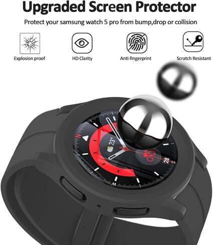 NINKI Compatible Samsung Galaxy Watch 5 Pro 45mm Case with Screen Protector Film,2 in 1 Matte PC Cover Tempered Glass Galaxy Watch 5 Pro 45mm Case for Samsung Watch 5 Pro 45mm Protector Light Silver in Saudi Arabia