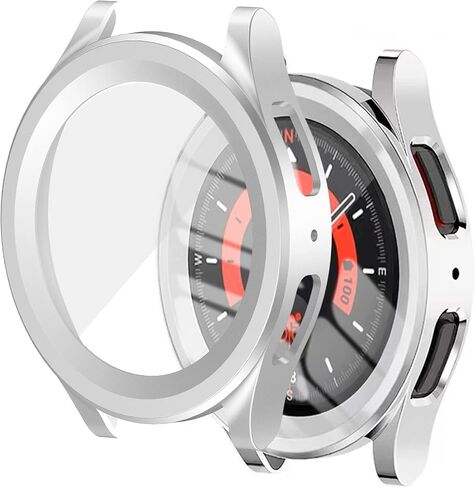 NINKI Compatible Samsung Galaxy Watch 5 Pro 45mm Case with Screen Protector Film,2 in 1 Matte PC Cover Tempered Glass Galaxy Watch 5 Pro 45mm Case for Samsung Watch 5 Pro 45mm Protector Light Silver in Saudi Arabia