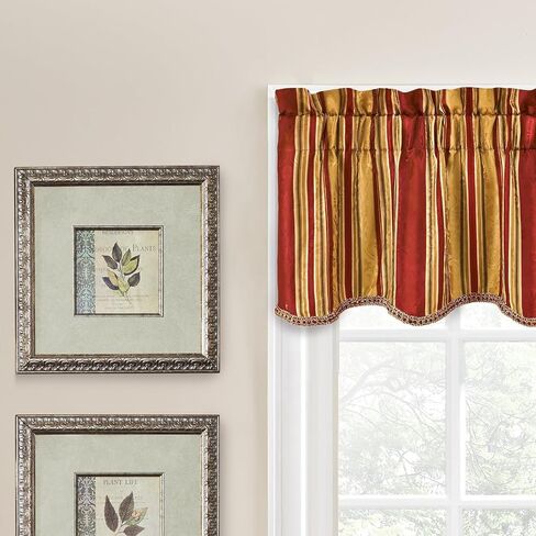 ستارة جيب قضيبية مخططة من Waverly Traditions للنوافذ في غرفة النوم أو المطبخ أو غرفة المعيشة، مقاس 52 بوصة × 16 بوصة، عتيقة in Kuwait