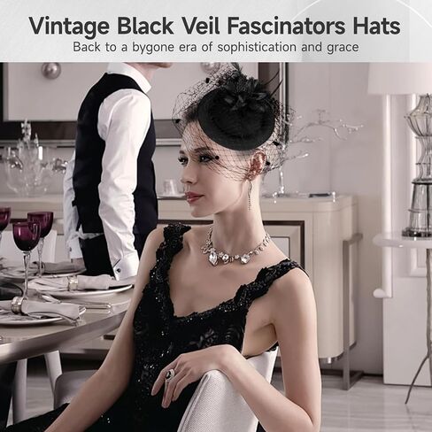 8 Pcs Fascinators Hats, Vintage Black Veil Hats with Hairclip & Headband, Feather Lace Flower Mesh Hat, Women Girls Elegant Headgear for Cocktail Tea Party Wedding Cosplay Masquerade in Saudi Arabia
