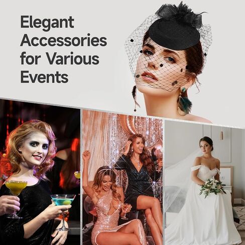 8 Pcs Fascinators Hats, Vintage Black Veil Hats with Hairclip & Headband, Feather Lace Flower Mesh Hat, Women Girls Elegant Headgear for Cocktail Tea Party Wedding Cosplay Masquerade in Saudi Arabia