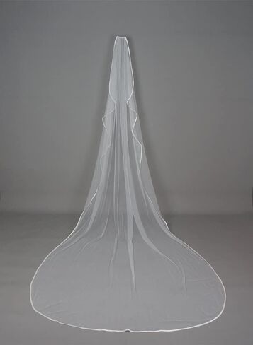Ribbon Wrapped Edge Cathedral Wedding Veil with Comb One Layer 1 Tier Simple Elegant Bridal Hair Accessory in Kuwait