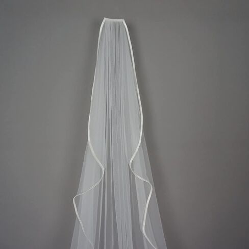 Ribbon Wrapped Edge Cathedral Wedding Veil with Comb One Layer 1 Tier Simple Elegant Bridal Hair Accessory in Kuwait