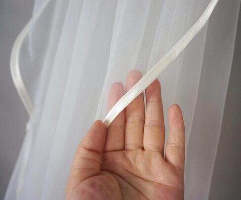 Ribbon Wrapped Edge Cathedral Wedding Veil with Comb One Layer 1 Tier Simple Elegant Bridal Hair Accessory in Kuwait