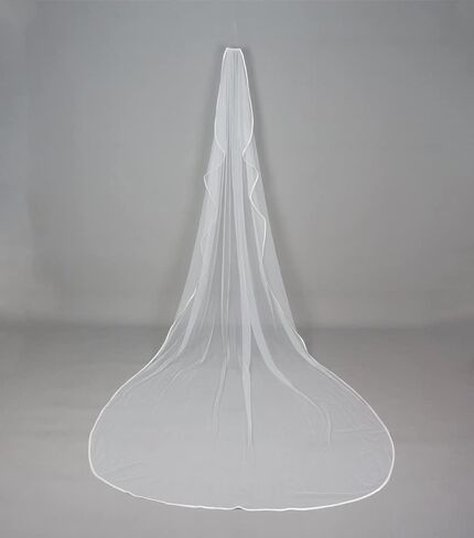 Ribbon Wrapped Edge Cathedral Wedding Veil with Comb One Layer 1 Tier Simple Elegant Bridal Hair Accessory in Kuwait
