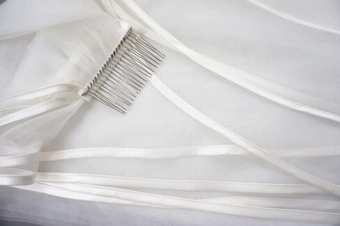 Ribbon Wrapped Edge Cathedral Wedding Veil with Comb One Layer 1 Tier Simple Elegant Bridal Hair Accessory in Kuwait