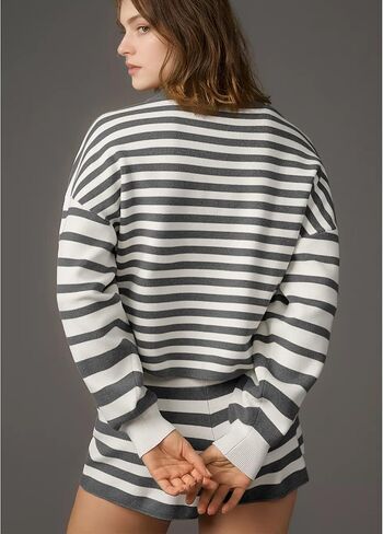 Hixiaohe صالة مجموعات للنساء 2 قطعة وتتسابق سترة مجموعة مخطط بلايز السراويل مطابقة بيجامة تجريب مجموعات المرأة Sweatsuits in Kuwait