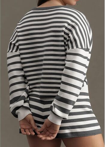 Hixiaohe صالة مجموعات للنساء 2 قطعة وتتسابق سترة مجموعة مخطط بلايز السراويل مطابقة بيجامة تجريب مجموعات المرأة Sweatsuits in Kuwait