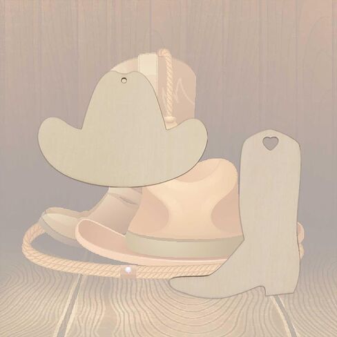 30pcs Mini Cowboy Hat and Boot Wood DIY Crafts Cutouts Blank 2" Wooden Cowboy Hat and Boot Shaped Hanging Ornaments Gift Tags for Wedding Birthday Christmas Party Decorations in Saudi Arabia