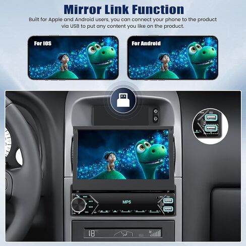 ستيريو سيارة بشاشة تعمل باللمس مقاس 7 بوصات وشاشة قابلة للطي وراديو السيارة في وحدة رأس لوحة القيادة يدعم بلوتوث راديو FM ومرآة وصلة صوت السيارة مع USB/TF/AUX-in SWC + كاميرا احتياطية + ميكروفون in Kuwait