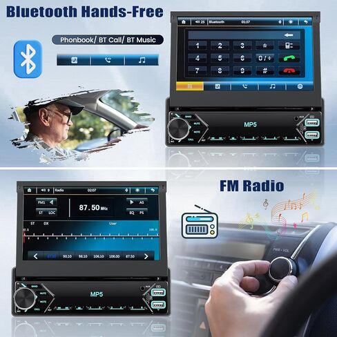 ستيريو سيارة بشاشة تعمل باللمس مقاس 7 بوصات وشاشة قابلة للطي وراديو السيارة في وحدة رأس لوحة القيادة يدعم بلوتوث راديو FM ومرآة وصلة صوت السيارة مع USB/TF/AUX-in SWC + كاميرا احتياطية + ميكروفون in Kuwait