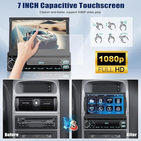 ستيريو سيارة بشاشة تعمل باللمس مقاس 7 بوصات وشاشة قابلة للطي وراديو السيارة في وحدة رأس لوحة القيادة يدعم بلوتوث راديو FM ومرآة وصلة صوت السيارة مع USB/TF/AUX-in SWC + كاميرا احتياطية + ميكروفون in Kuwait