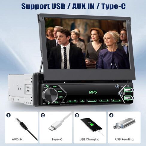 ستيريو سيارة بشاشة تعمل باللمس مقاس 7 بوصات وشاشة قابلة للطي وراديو السيارة في وحدة رأس لوحة القيادة يدعم بلوتوث راديو FM ومرآة وصلة صوت السيارة مع USB/TF/AUX-in SWC + كاميرا احتياطية + ميكروفون in Kuwait