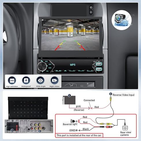 ستيريو سيارة بشاشة تعمل باللمس مقاس 7 بوصات وشاشة قابلة للطي وراديو السيارة في وحدة رأس لوحة القيادة يدعم بلوتوث راديو FM ومرآة وصلة صوت السيارة مع USB/TF/AUX-in SWC + كاميرا احتياطية + ميكروفون in Kuwait
