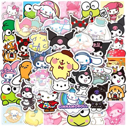 50 قطعة من ملصقات Kawaii San-Rio Kuro mi Me Lody Cinnamo Roll اللطيفة لصندوق التزلج والكمبيوتر المحمول وزجاجات المياه والسيارات والمراهقين والأولاد والبنات ملصق مضاد للماء in Kuwait
