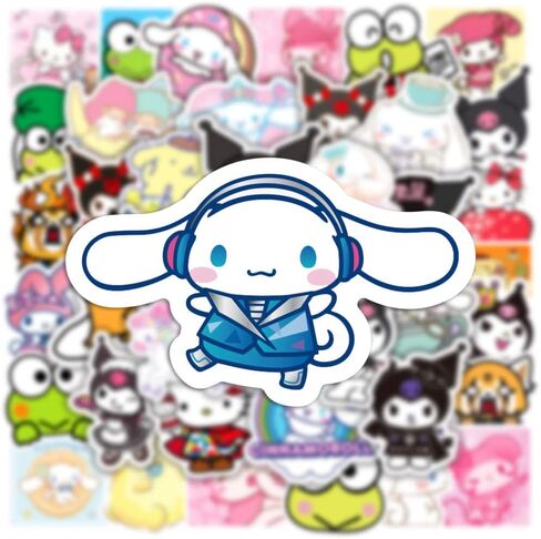 50 قطعة من ملصقات Kawaii San-Rio Kuro mi Me Lody Cinnamo Roll اللطيفة لصندوق التزلج والكمبيوتر المحمول وزجاجات المياه والسيارات والمراهقين والأولاد والبنات ملصق مضاد للماء in Kuwait